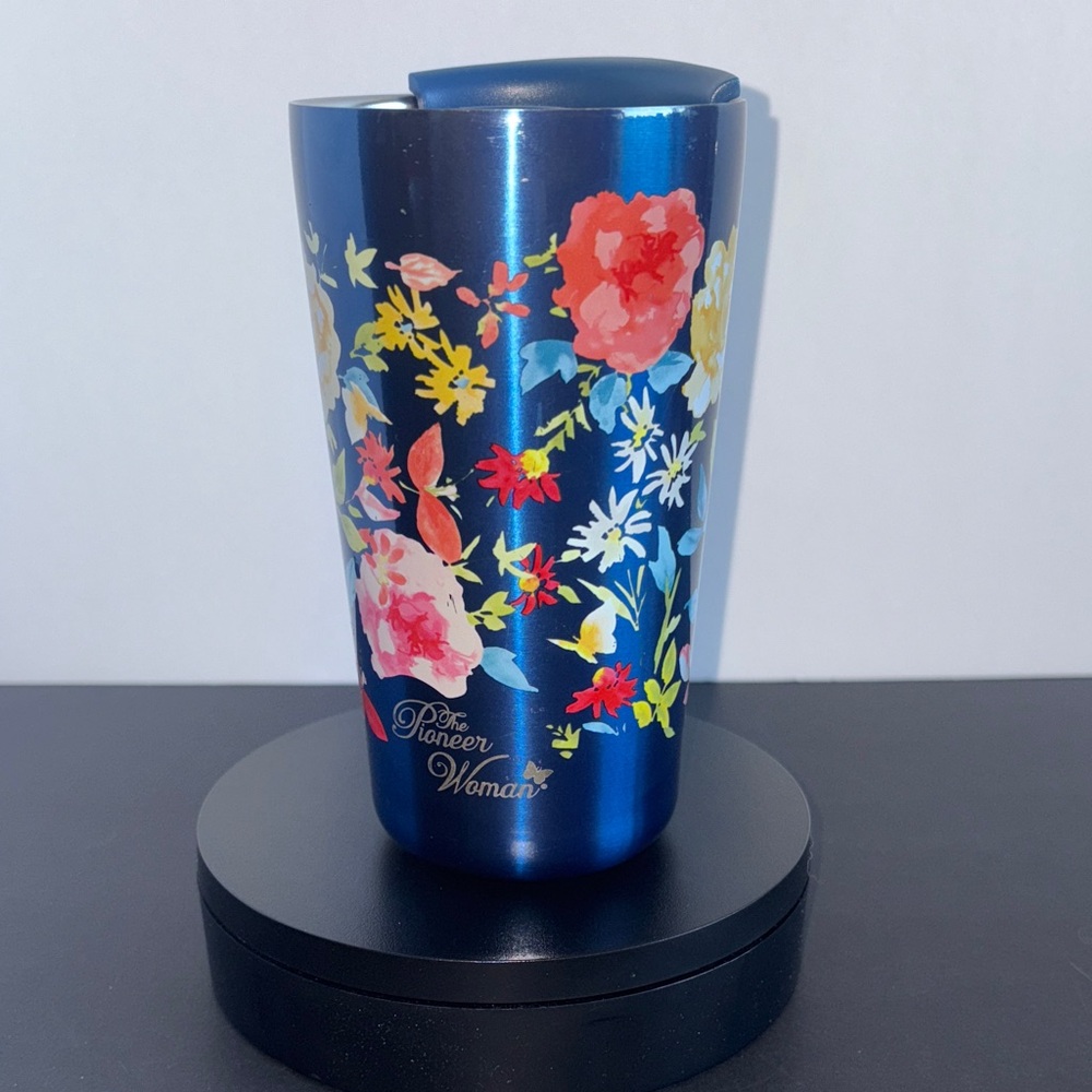 The Pioneer Woman Metal Floral Tumbler Mug Plastic Lid